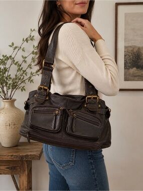 Frédéric Paris Genuine Leather Multi-Pocket Shoulder Tote Bag